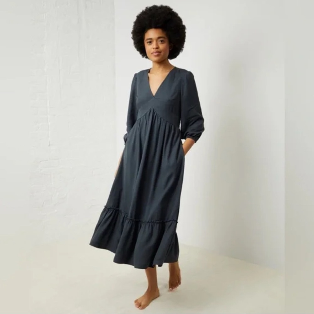 UpWest Gray Tiered Sundress with Bishop Sleeves